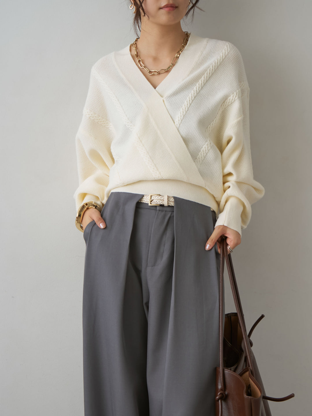 [SET]カシュクールミックスケーブルニットトップス+カシュクールミックスケーブルニットトップス(2set)