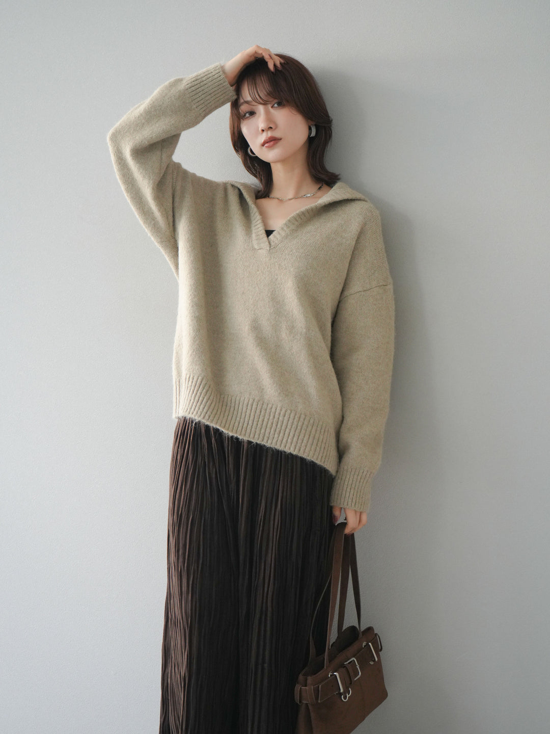 [SET]スキッパーニットプルオーバー+選べるアクセセット(2set)