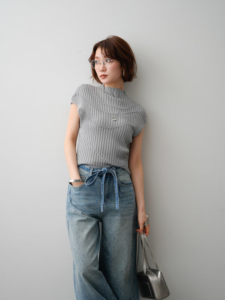 【套裝】Mode Line 羅紋法式針織上衣 + Mode Line 羅紋法式針織上衣（兩件套）