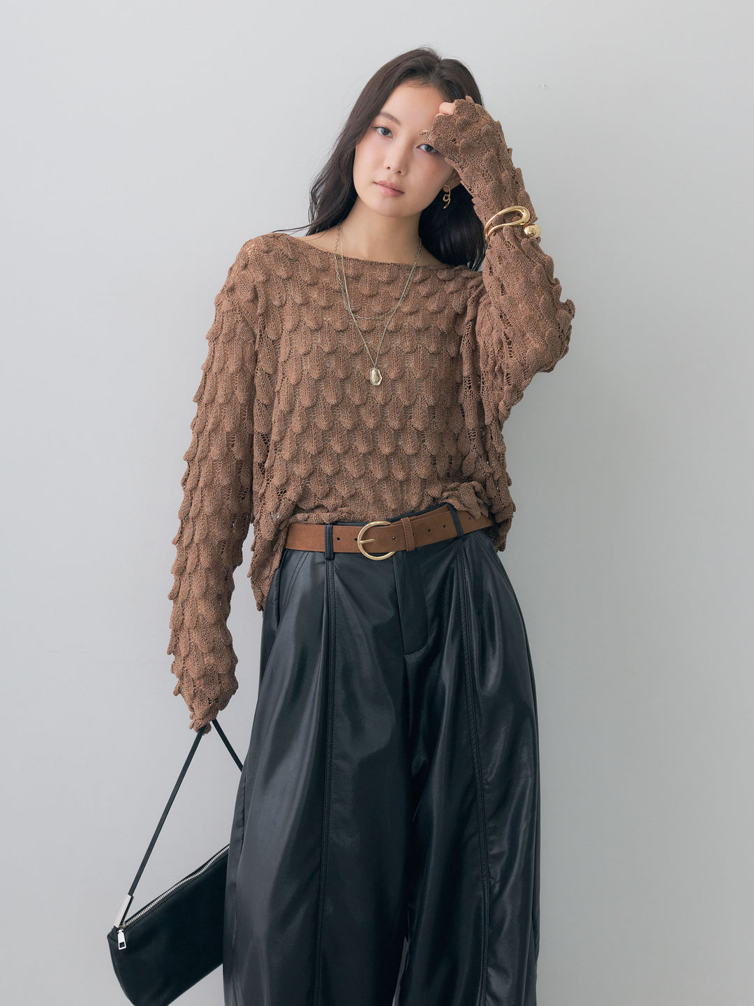 [SET]テクスチャードスカラップニットトップス+選べるアクセセット(2set)