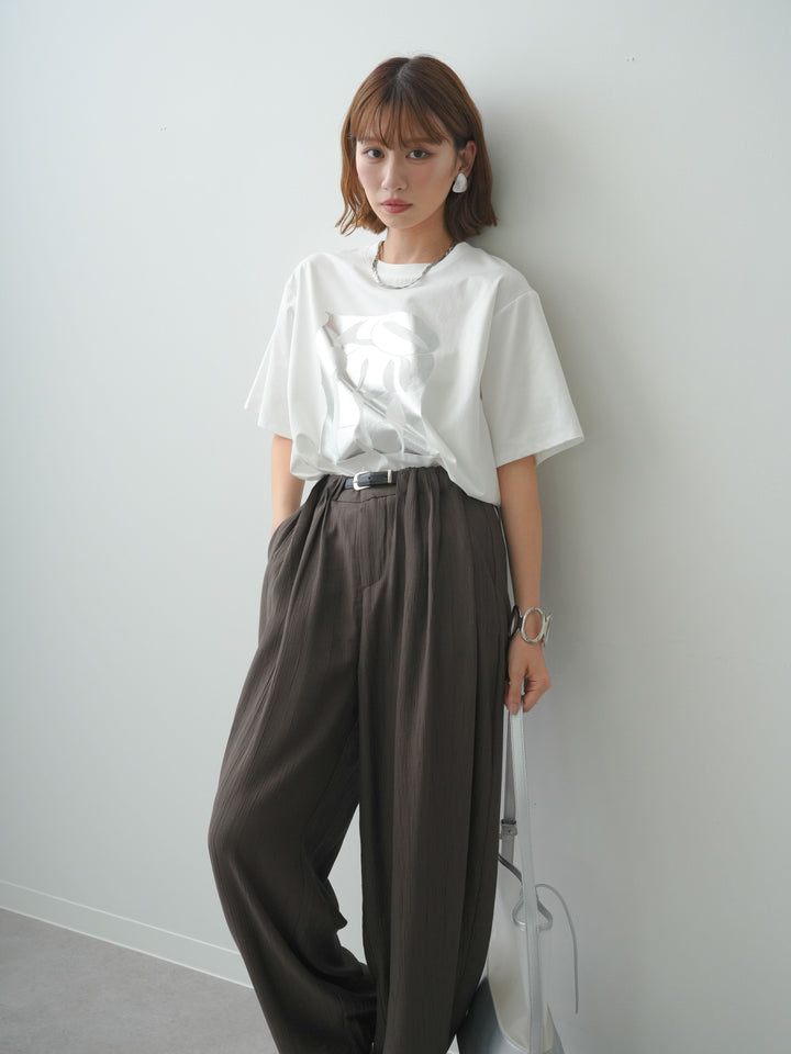 [SET]クールタッチアートロゴオーバーTEE+ベルト付ワッシャーライトワイドパンツ(2set)