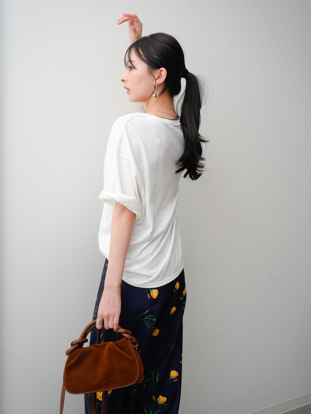 [SET]フラワーフォトTEE+フラワープリントドレープタックパンツ(2set)
