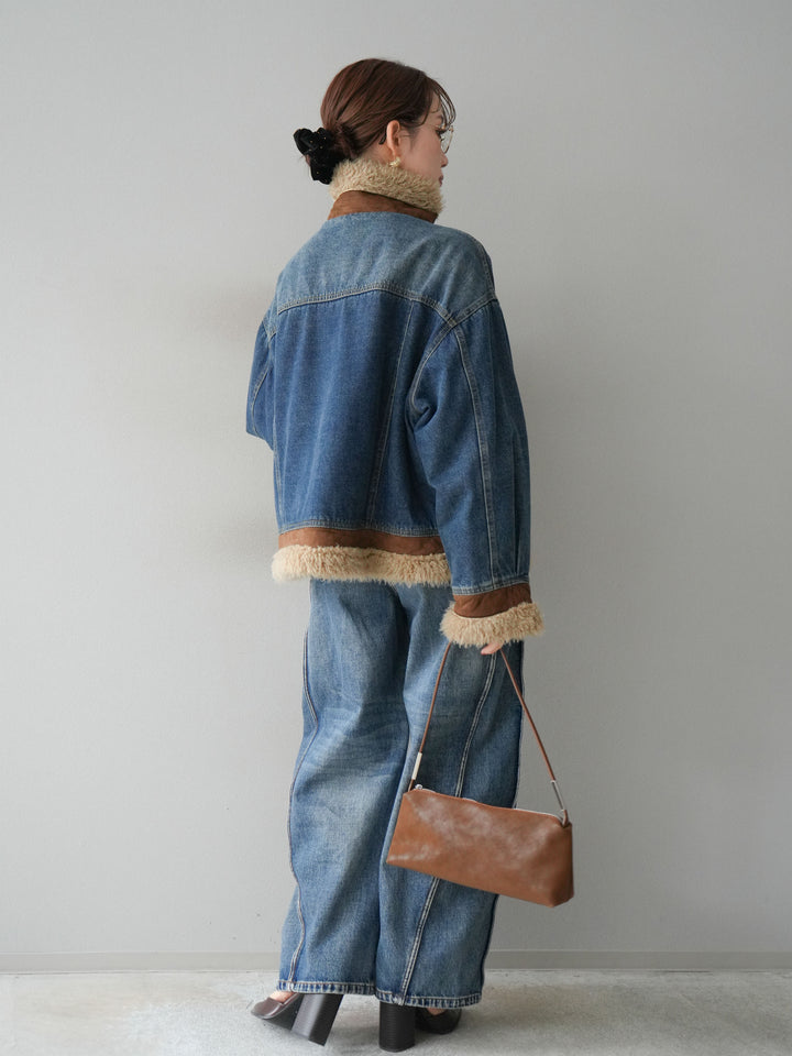 [予約]サイド切替カーブデニムパンツ/blue