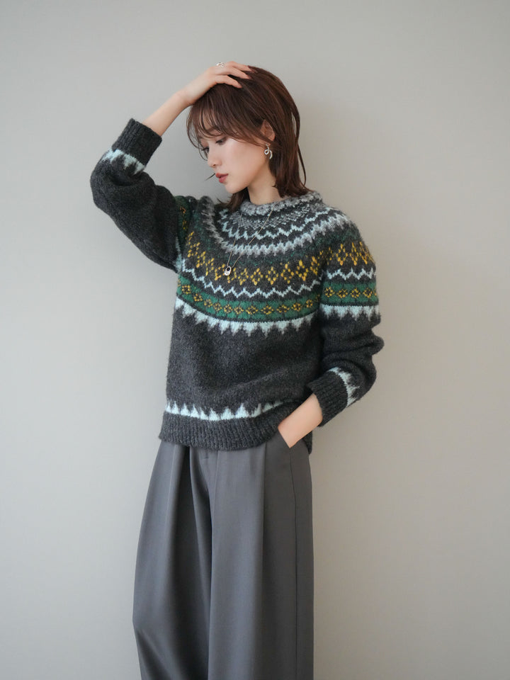 [予約]ウールタッチ求心柄オーバーニットプルオーバー/gray