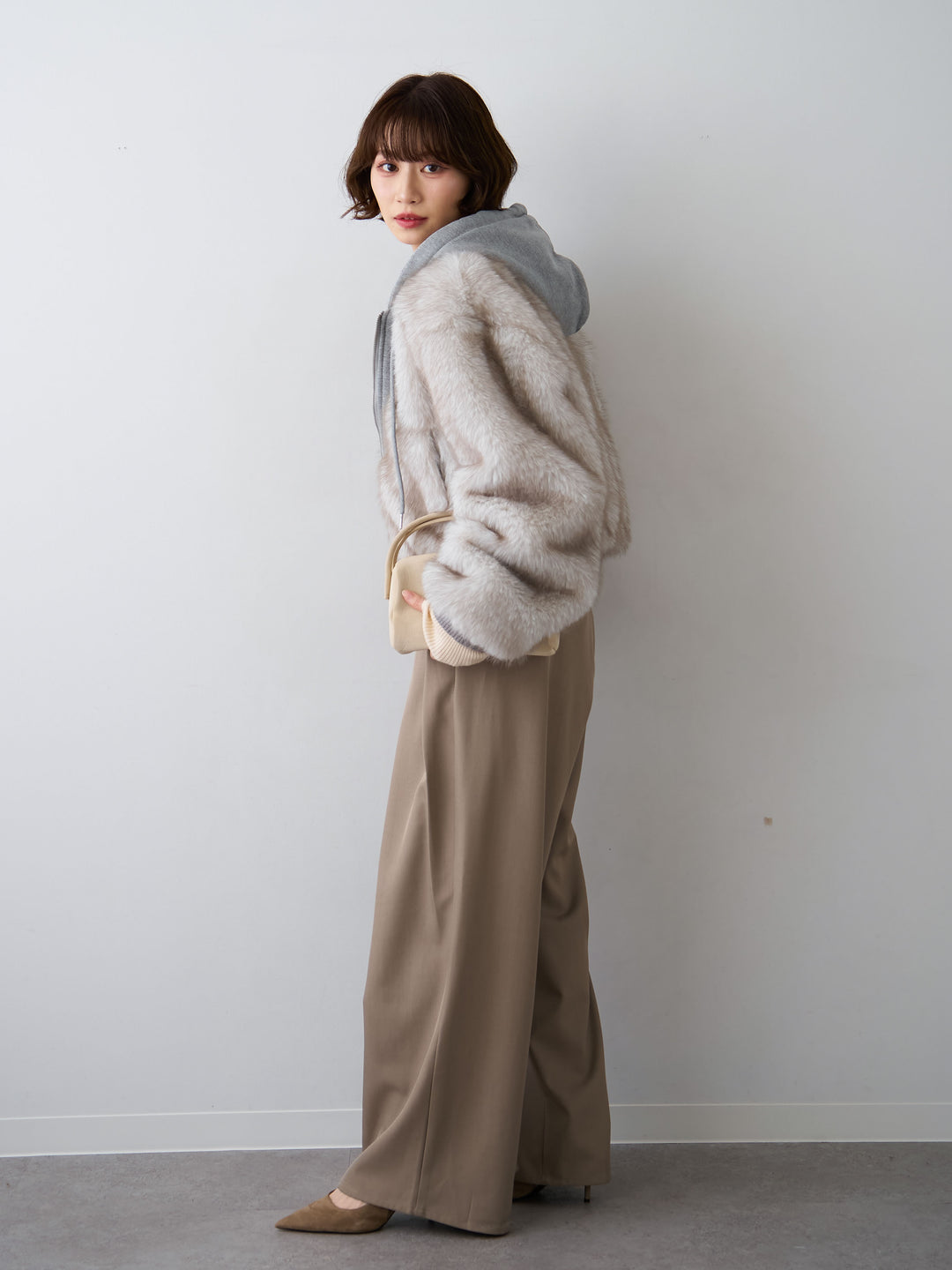 [SET]スウェットファードッキングフードブルゾン+ツイルタックワイドパンツ(2set)