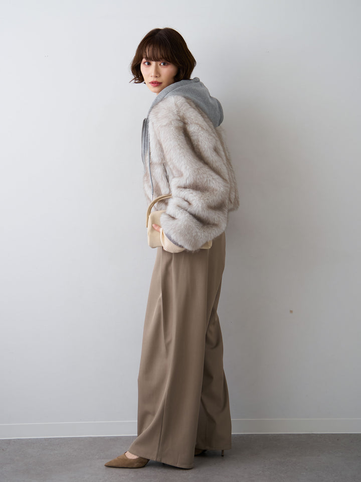 [SET]スウェットファードッキングフードブルゾン+ツイルタックワイドパンツ(2set)