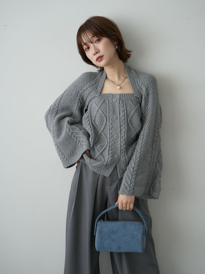 [SET]ケーブルベアトップ＆ボレロSET UP(2SET)+ベルトループデザインワイドパンツ(2set)