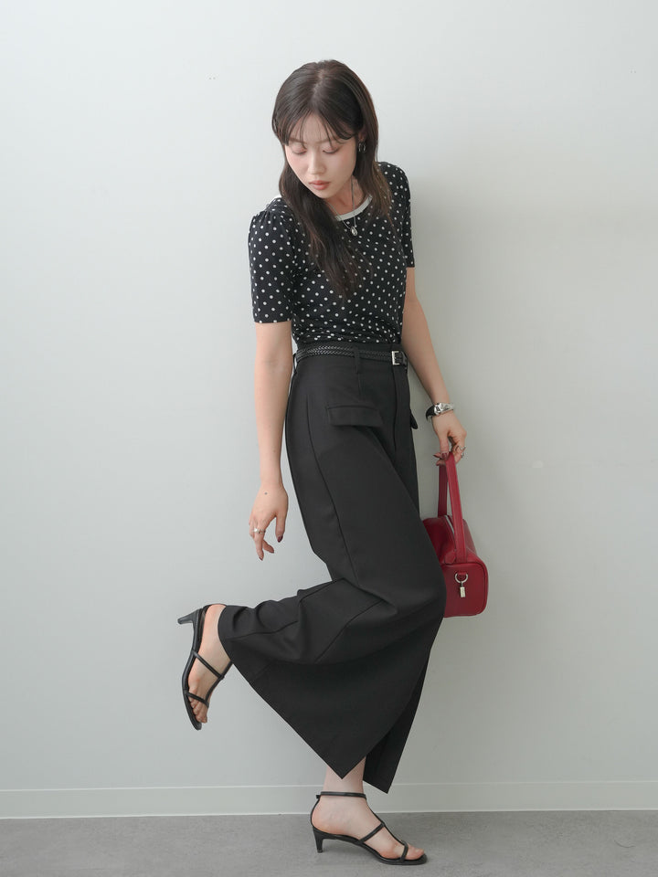 [SET]前後2wayドットバイカラーパイピングTEE+クレープデシンフラップ付きストレートスカート(2set)