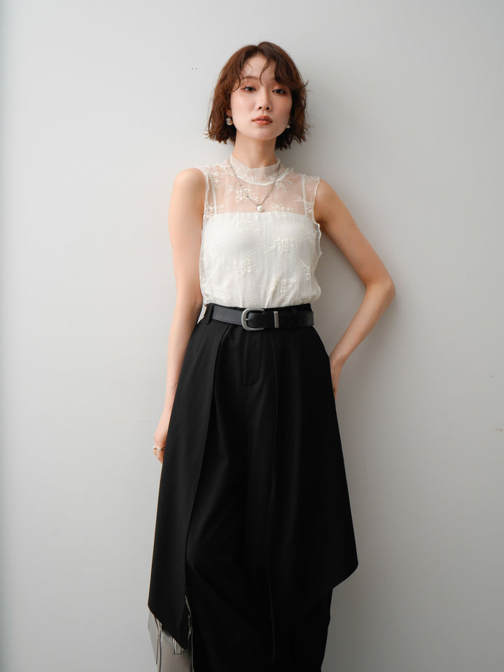 [予約]シースルーストレッチレースノースリトップス/white