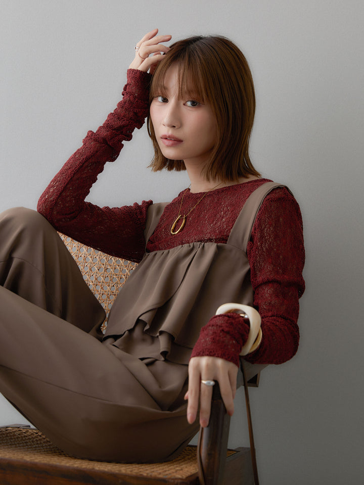 [SET]メッシュレースバックオープントップス+選べるアクセセット(2set)