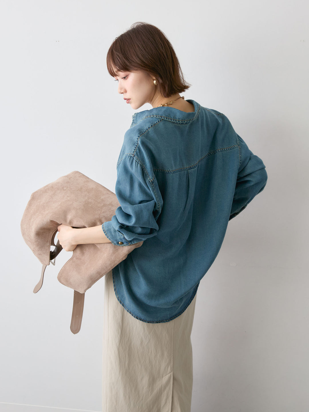 [予約]モチーフ刺繍デニムシャツ/blue