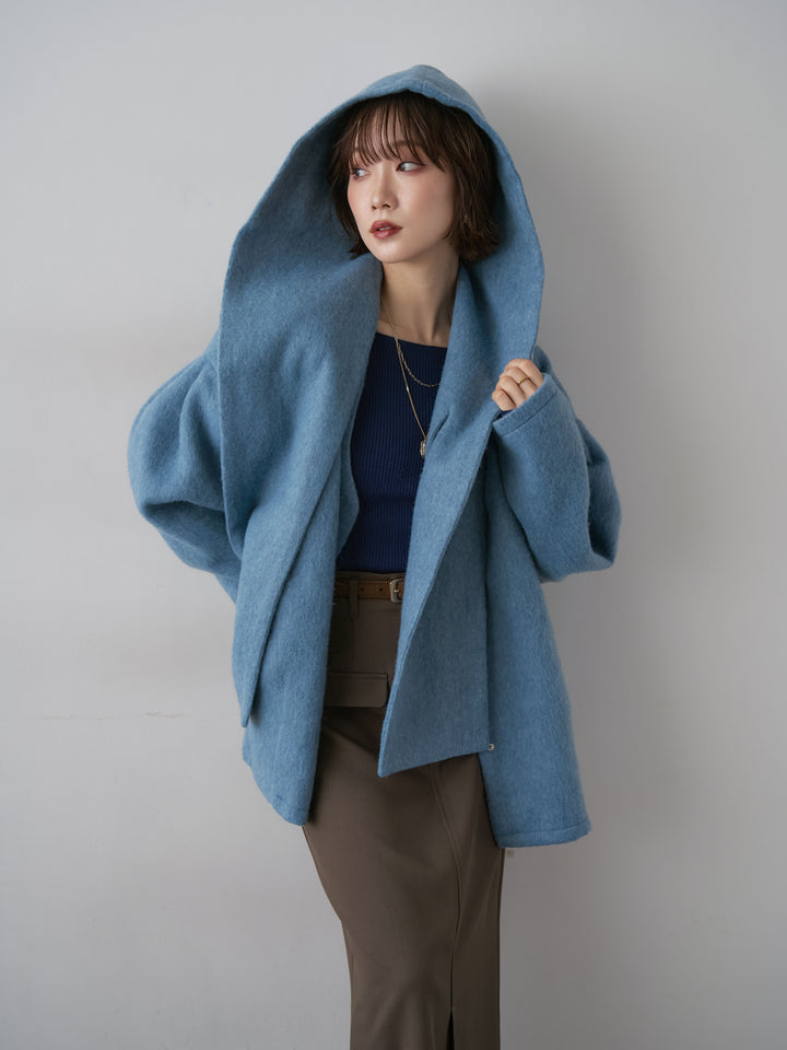 [SET]フードマフ付メランジコート+クレープデシンフラップ付きストレートスカート(2set)