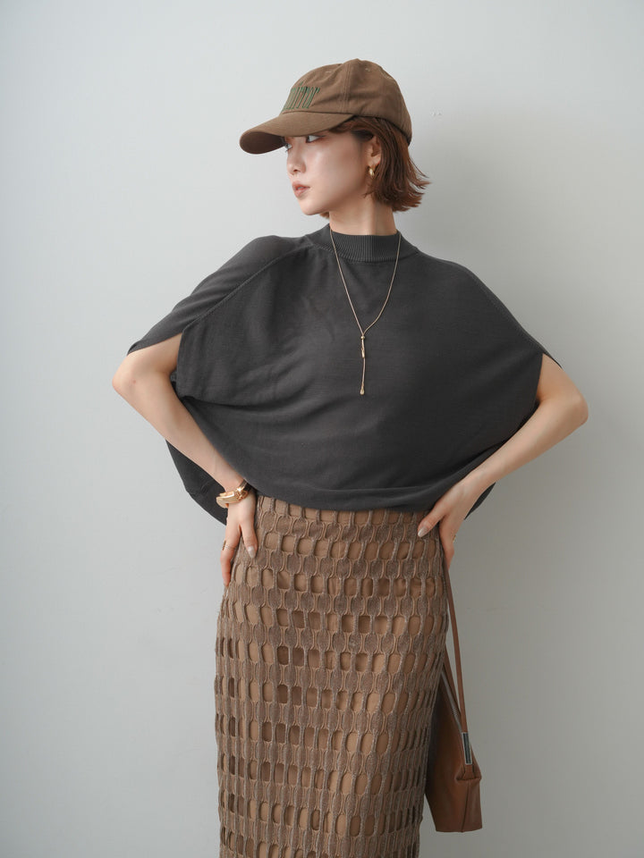 [予約]ボトルネックドロップショルダーニットトップス/charcoal