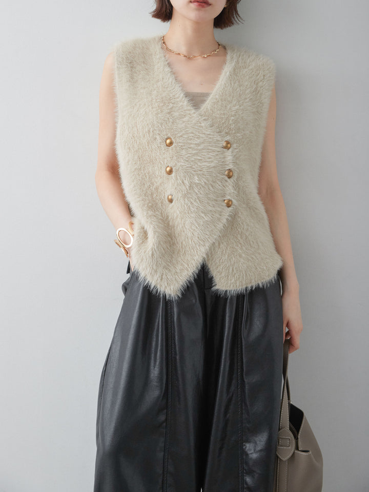 [予約]ゴールドボタンシャギーニットベスト/beige