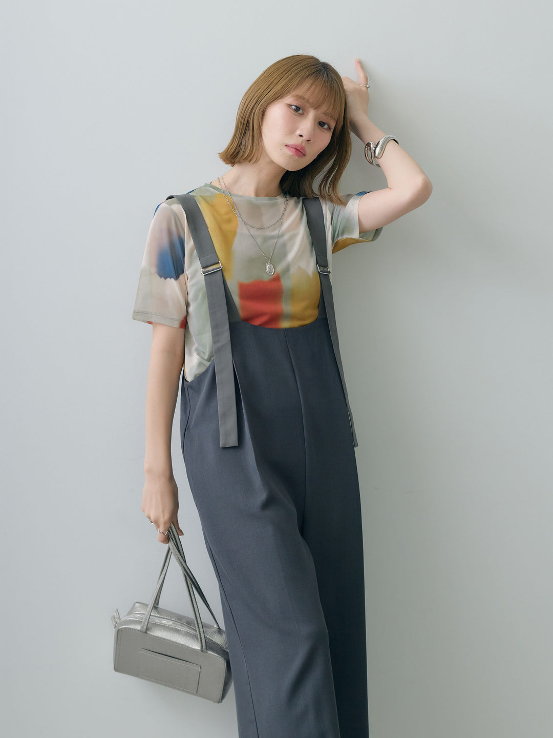 [SET]水彩アートシアーTシャツ+前後2wayドレープワイドオールインワン(2set)