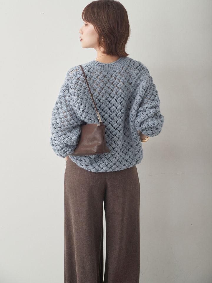 [予約]透かし編みニットプルオーバー/blue