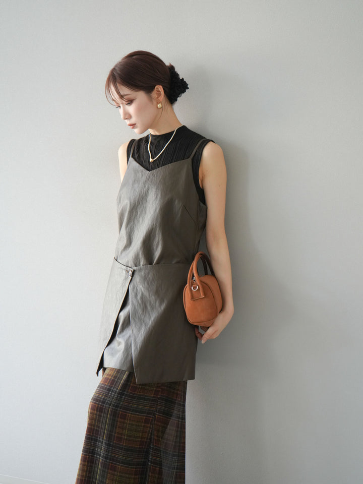 [予約]レイヤードレザーキャミソールチュニック/ブラウン