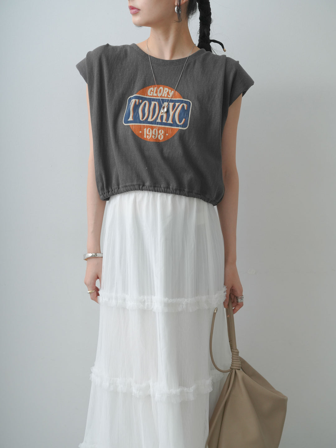 [SET]ヴィンテージロゴドロストTEE+ホイップチュールティアードフレアスカート(2set)