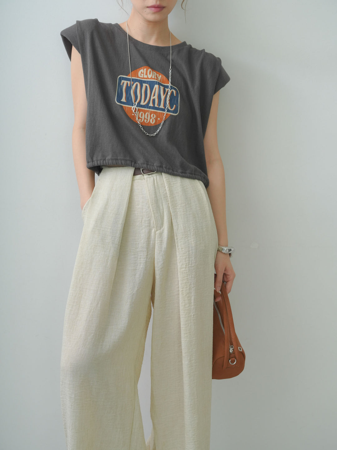 [SET]ヴィンテージロゴドロストTEE+リネンライクベルトループワイドパンツ(2set)