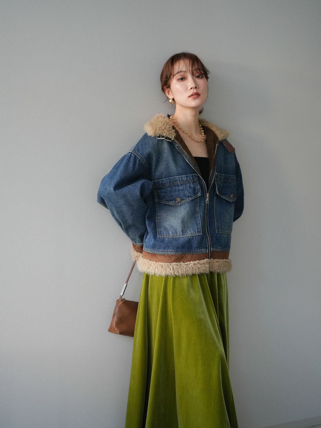 [予約]スタンドカラーファー×デニムジャケット/blue