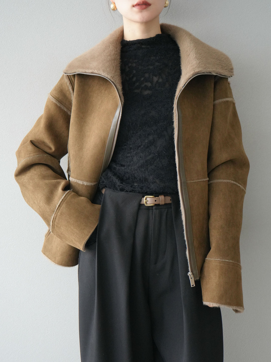 [予約]スタンドカラームートンZIPジャケット/khaki