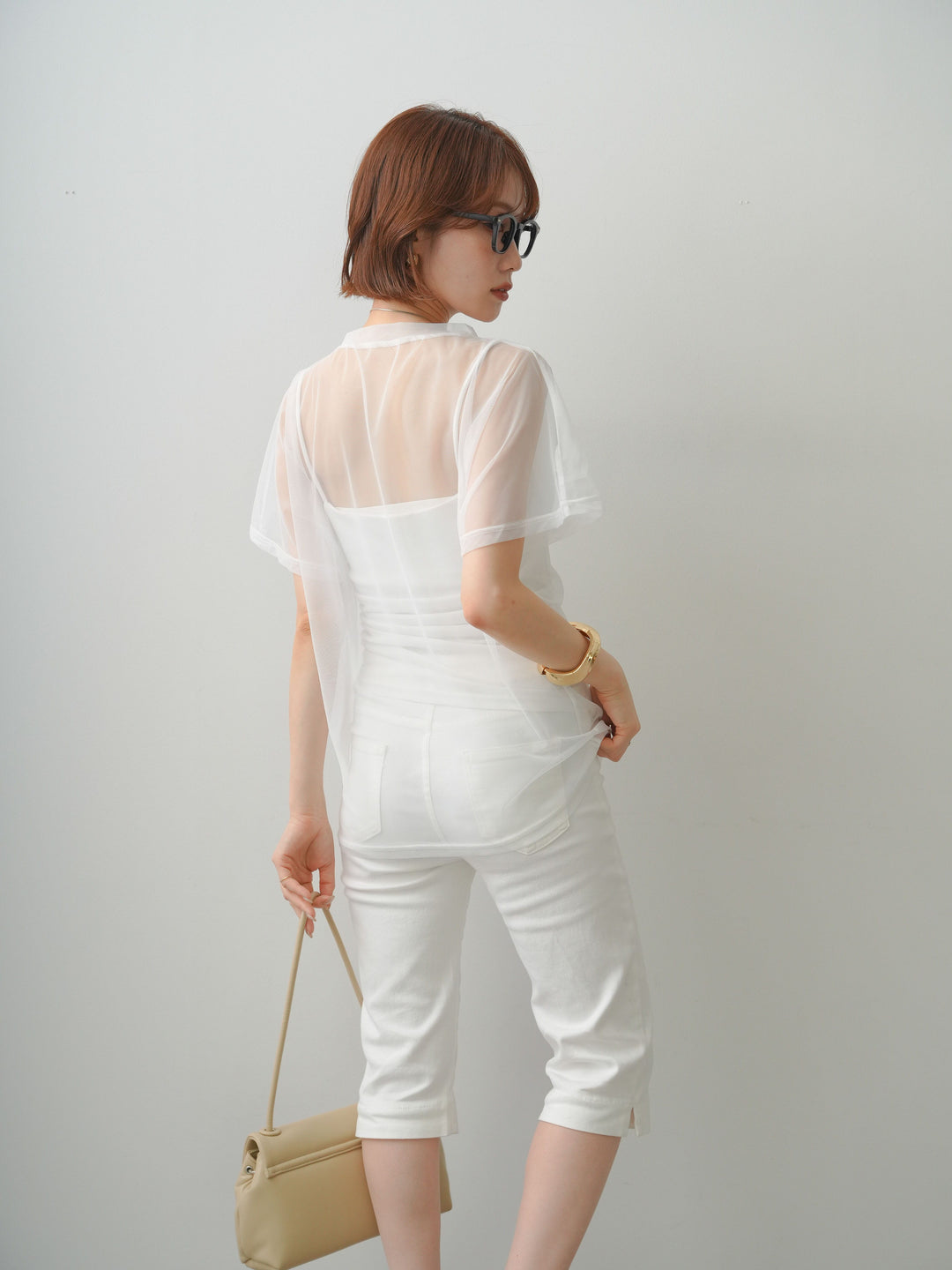 [予約]インナーキャミ付シアーオーバーTEE/white