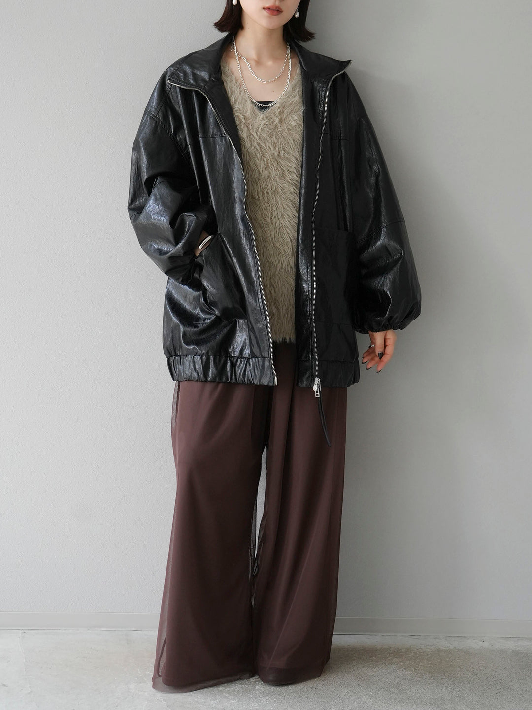 [予約]フェイクレザーオーバーブルゾン/ブラック