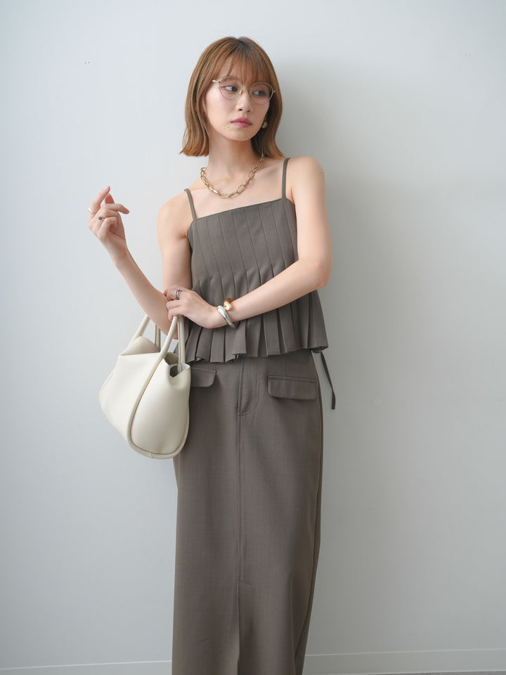 [SET]クレープデシンタックキャミソール+クレープデシンフラップ付きストレートスカート(2set)
