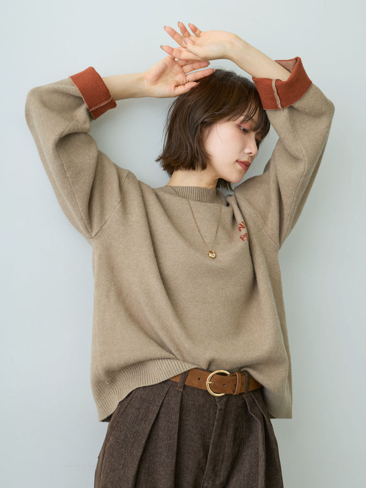 [SET]アルパカタッチバイカラーニットトップス+ベロアデニムタックワイドパンツ(2set)