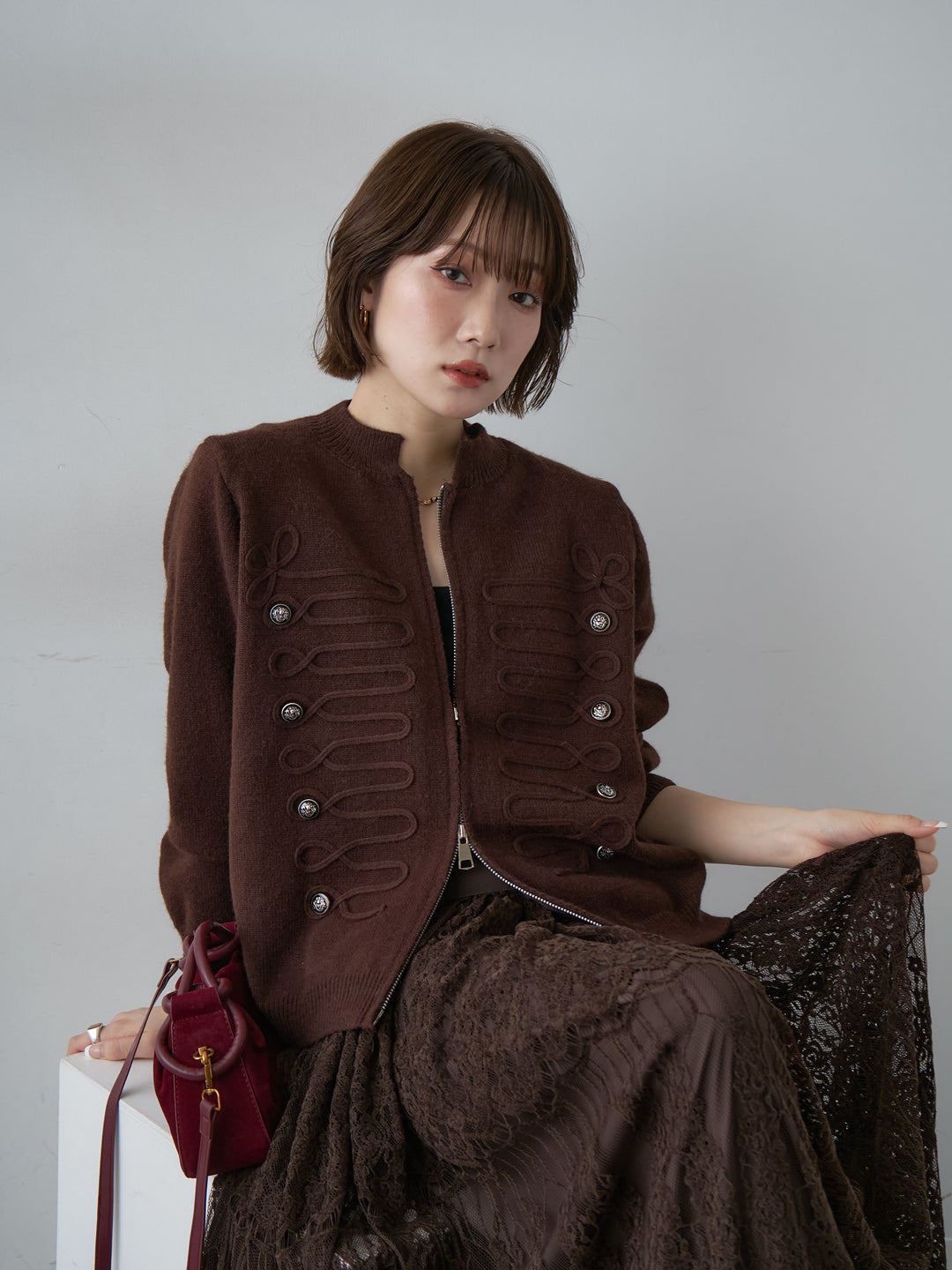 [予約]ナポレオンWジップニットカーディガン/brown