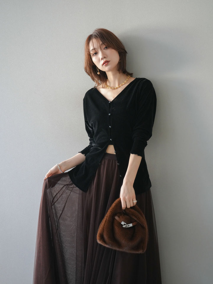 [予約]ベロアカーディガン/black