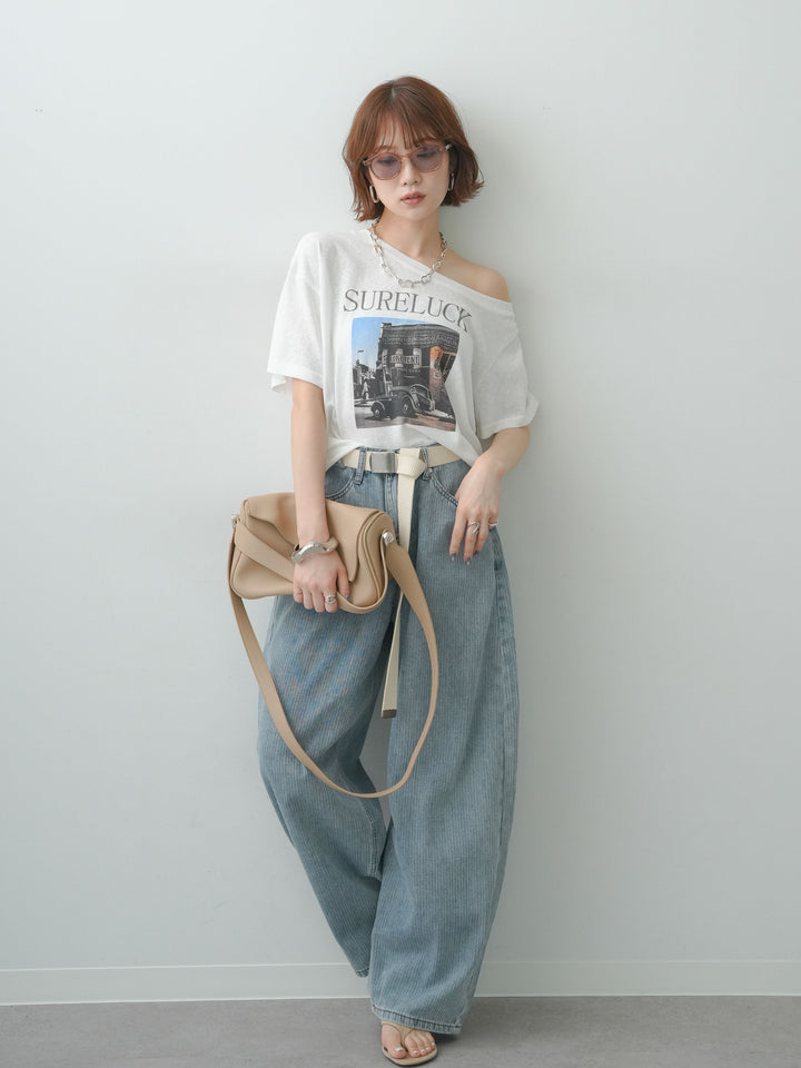 [SET]ワイドネックプリントTEE+ショルダータックノースリーブオーバーTEE(2set)
