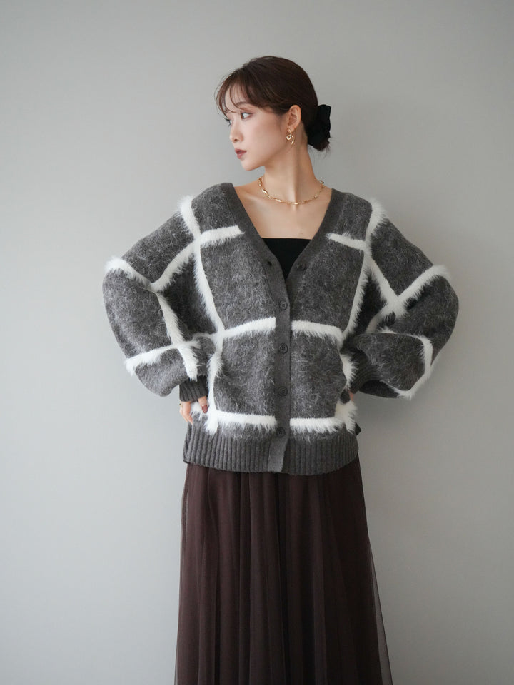 [予約]ミックスシャギーチェックカーディガン/brown