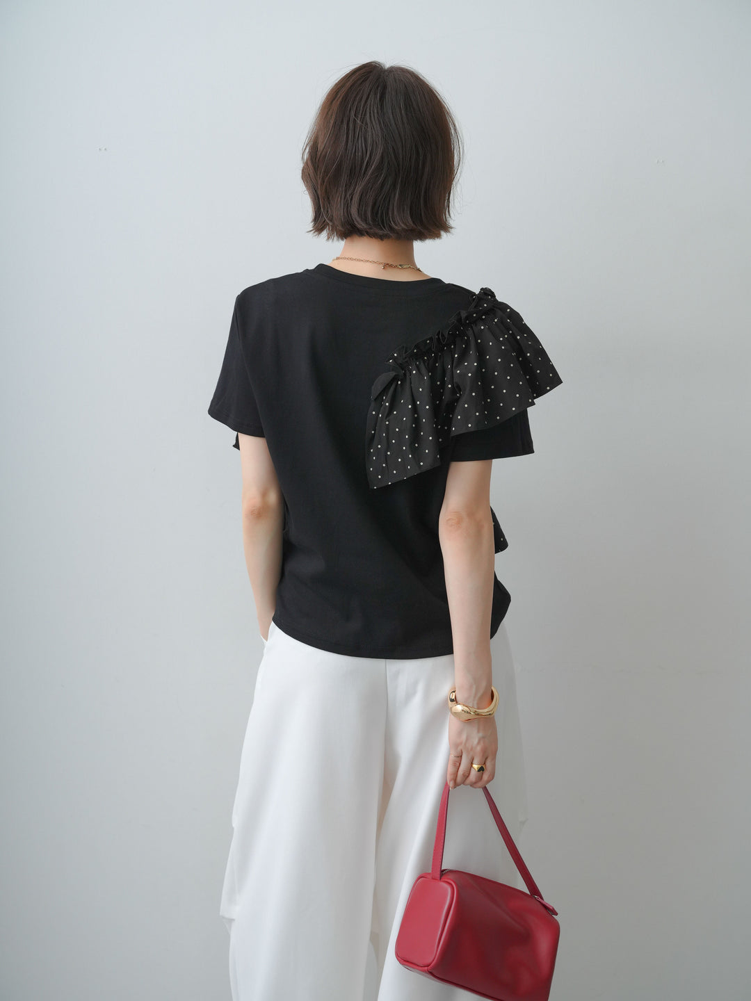 [SET]ドットギャザーフリルデザインTEE+選べるアクセセット(2set)