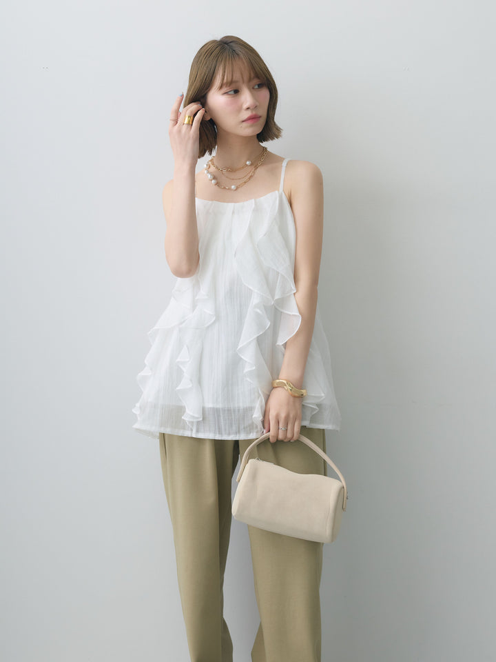 [SET]フロントラッフルシアーキャミソール+リラックスドレープスウェットパンツ(2set)