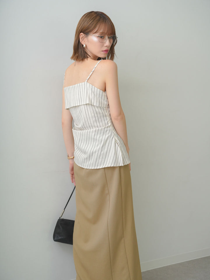 [SET]ストライプアシメキャミソール+クレープデシンフラップ付きストレートスカート(2set)