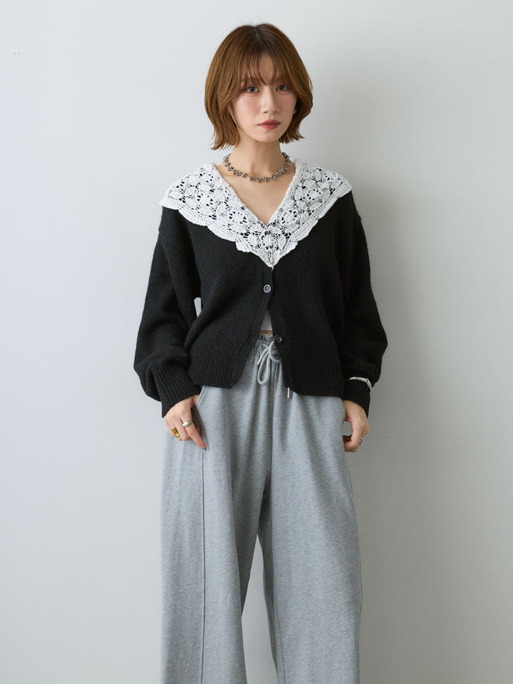 [SET]モヘアレースショールカラーカーディガン+選べるアクセセット(2set)