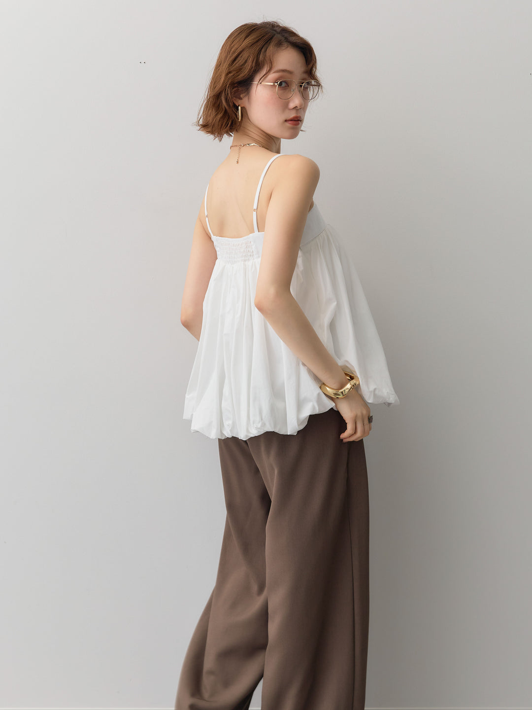 [予約]バックル付バルーンキャミトップス/white