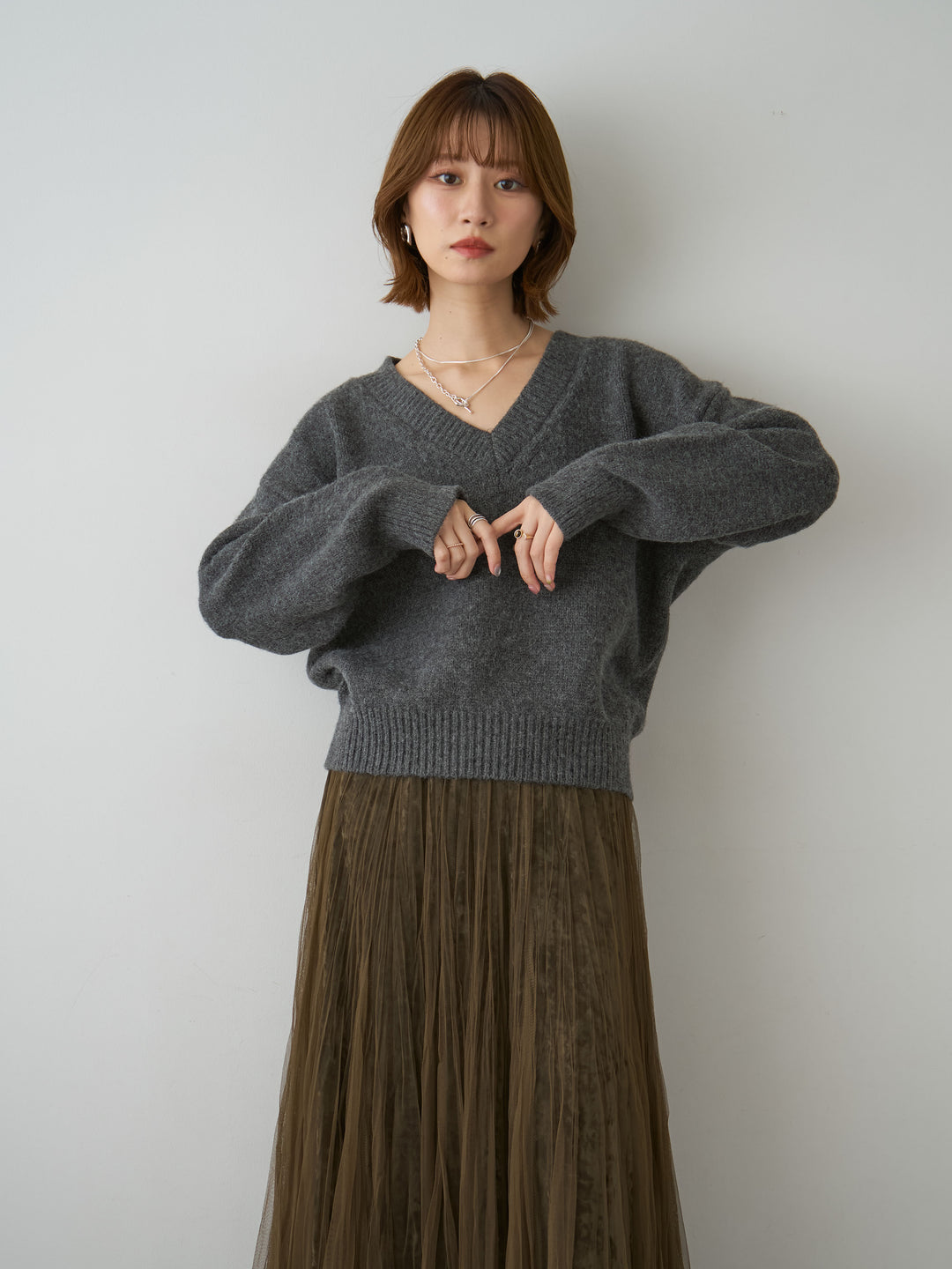 [SET]Vネックワイドショートニット+Vネックワイドショートニット(2set)