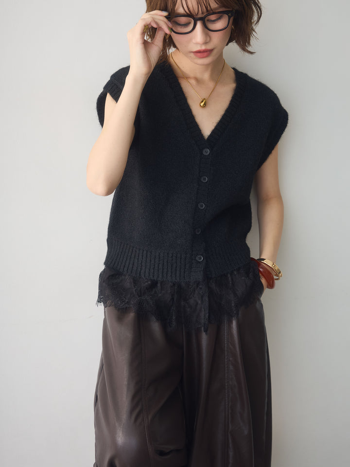 [予約]モヘアレースドッキングベスト/black