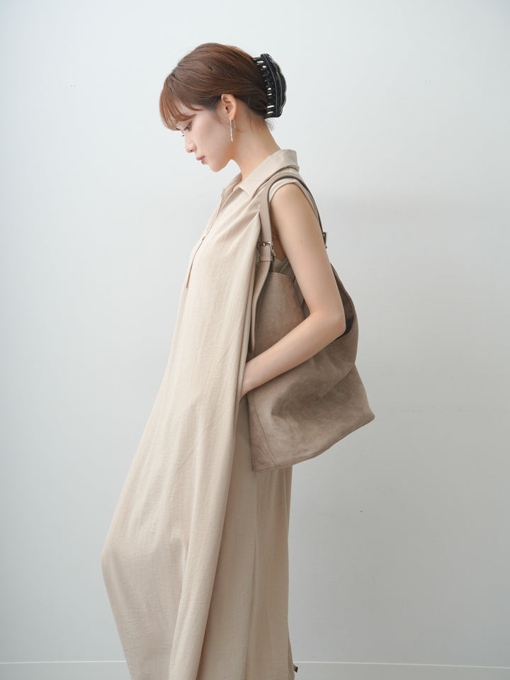 [予約]リネンライクスキッパーショルダータックワンピース/lightbeige