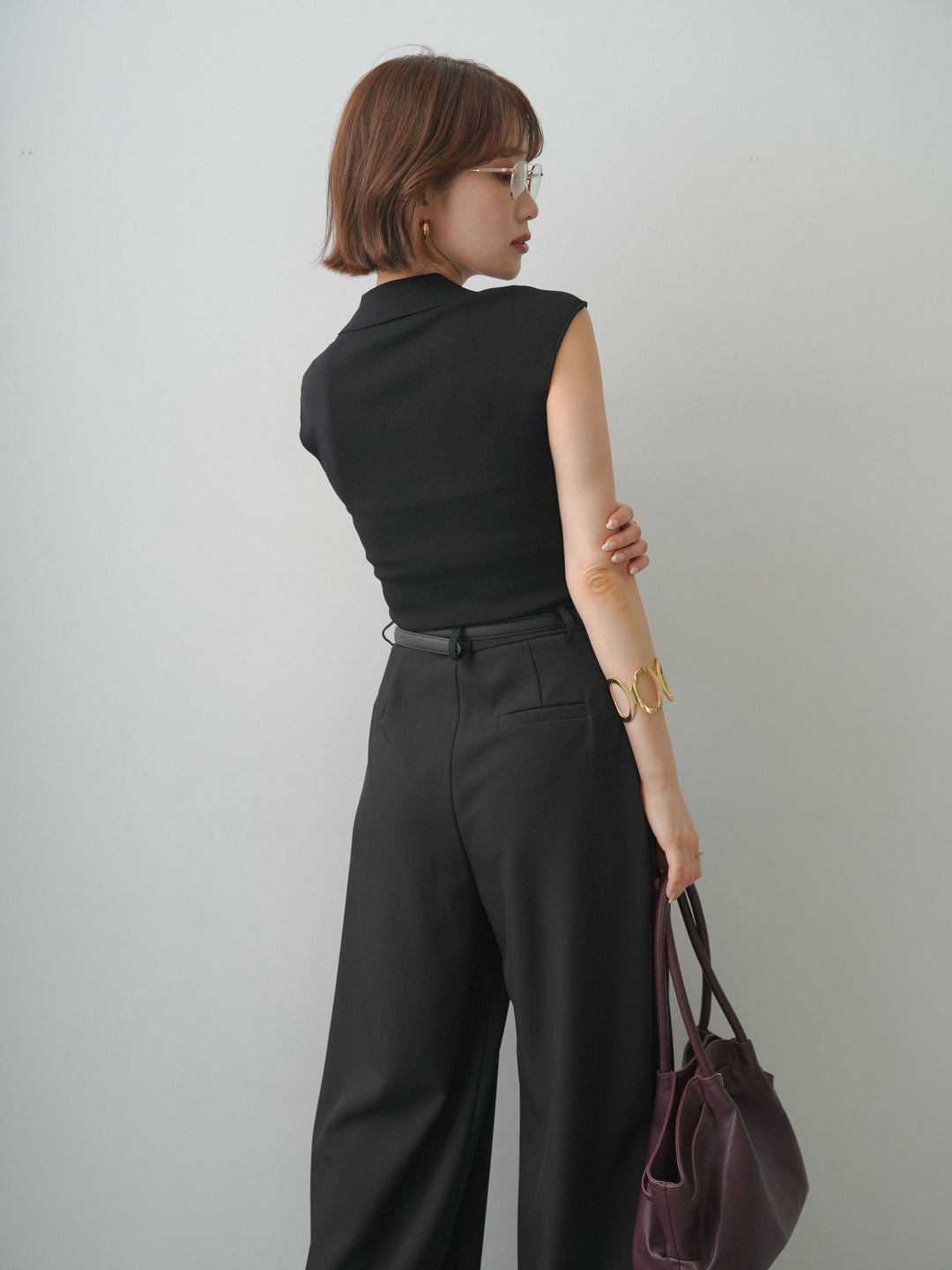 [予約]スキッパーフレンチニットトップス/black