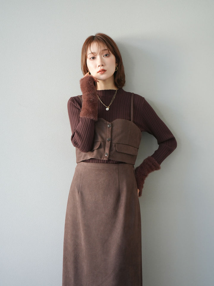 [SET]スウェードビスチェ+スウェードIラインスカート(2set)