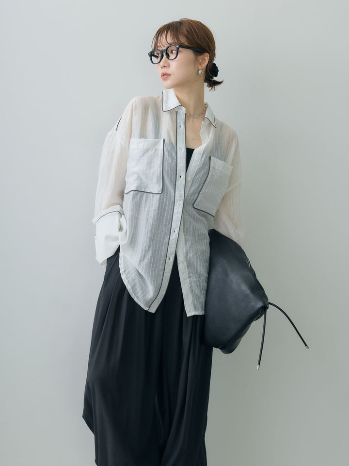 [予約]バイカラートリムオーバーストライプシャツ/offwhite