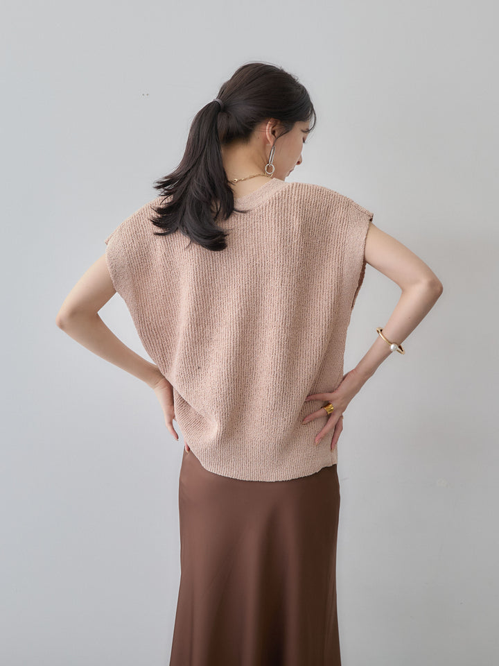 [SET]ゴールドボタンリブニットベスト+レースヘムサテンIラインスカート(2set)