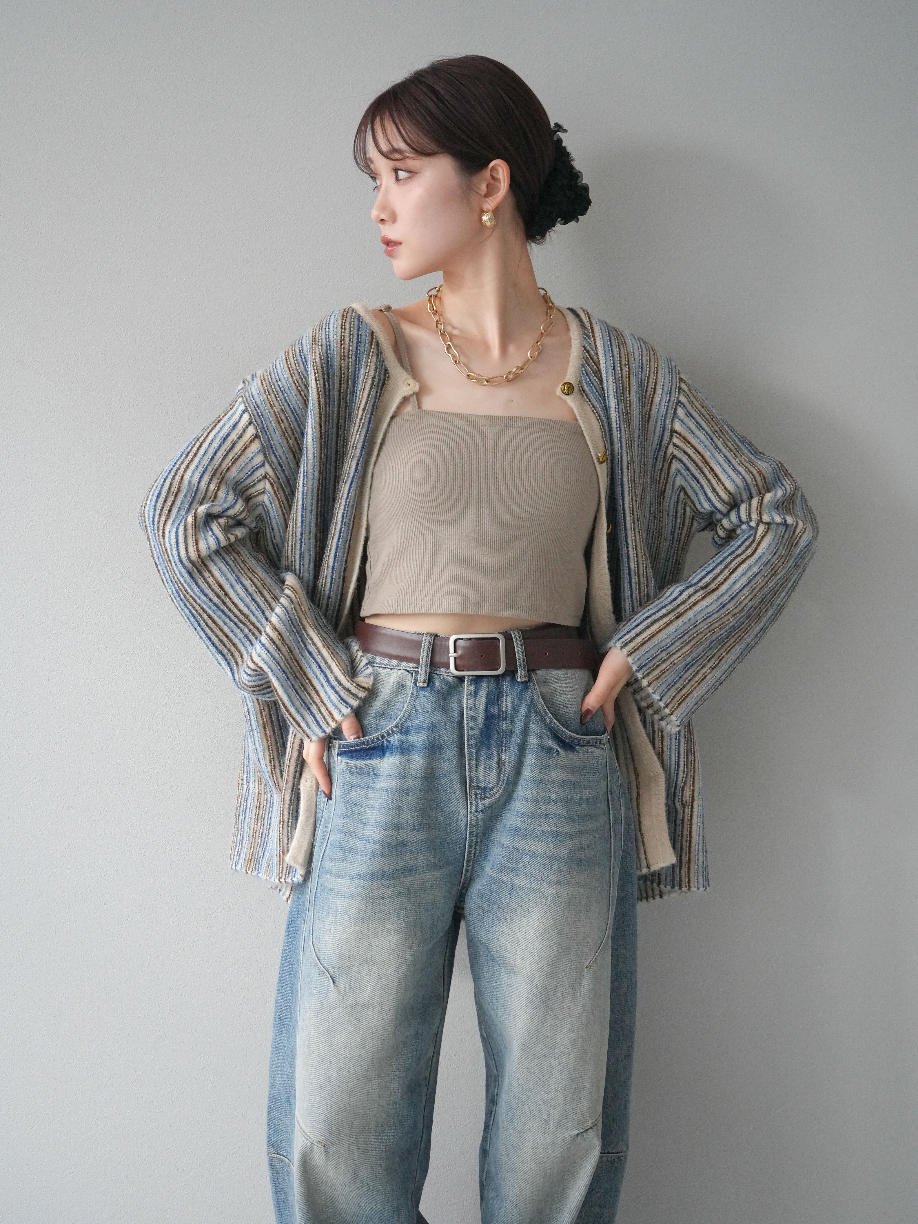 予約]アンティークボタンストライプニットカーディガン/ivory – Lumier