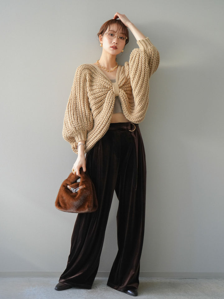 [予約]ベロアベルトスリムパンツ/brown