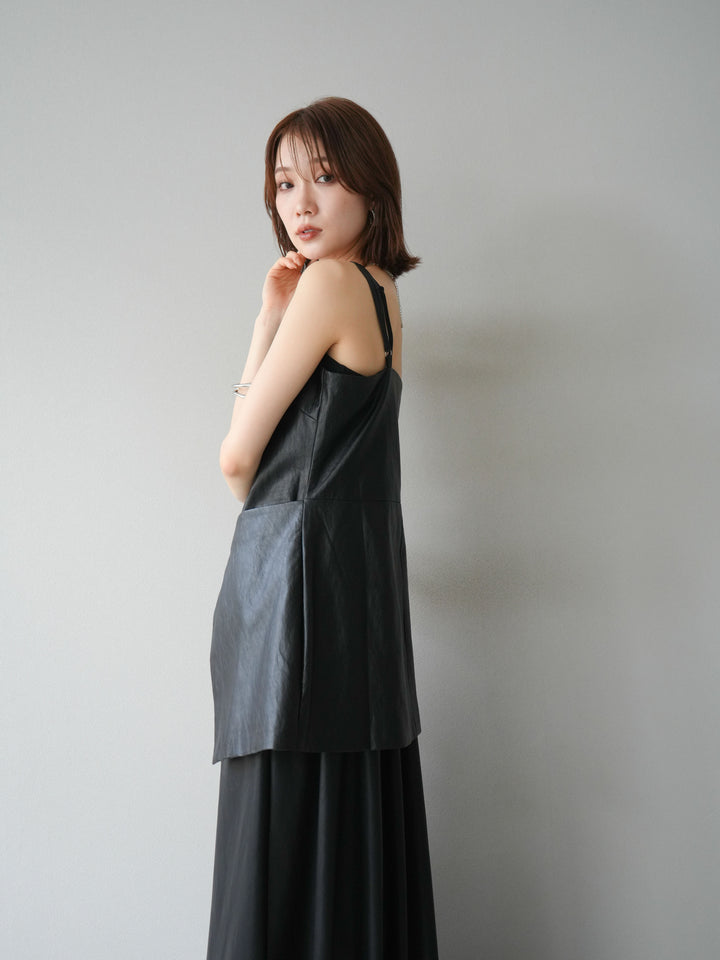 [予約]レイヤードレザーキャミソールチュニック/ブラック