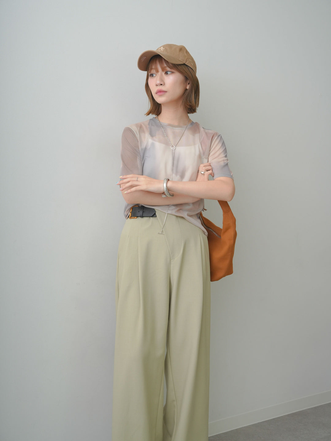 [予約]水彩柄メッシュシアー半袖プルオーバー/ecru