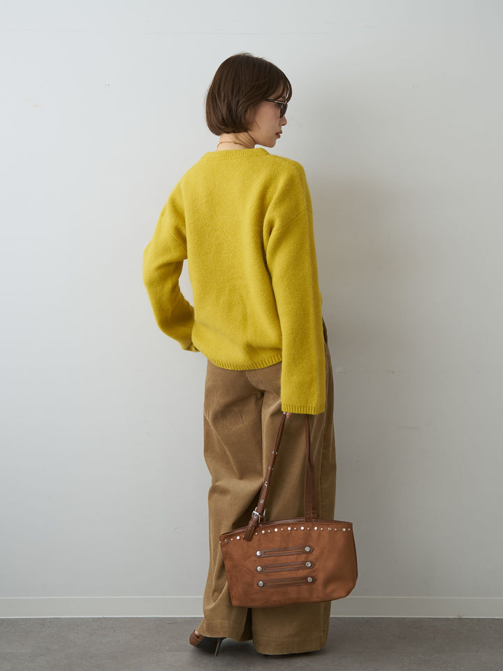 [SET]ソフトシャギークルーネックプルオーバー+ベルト付コーディロイワイドストレートパンツ(2set)